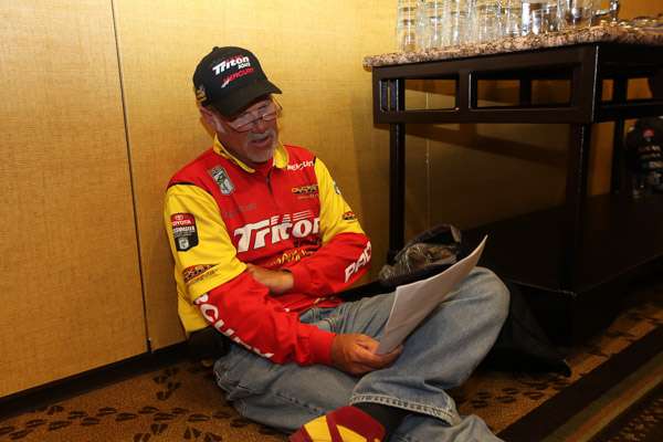 Boyd Duckett found a great seat to review the rules.