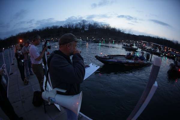 B.A.S.S. official Chuck Harbin lines the anglers up. 