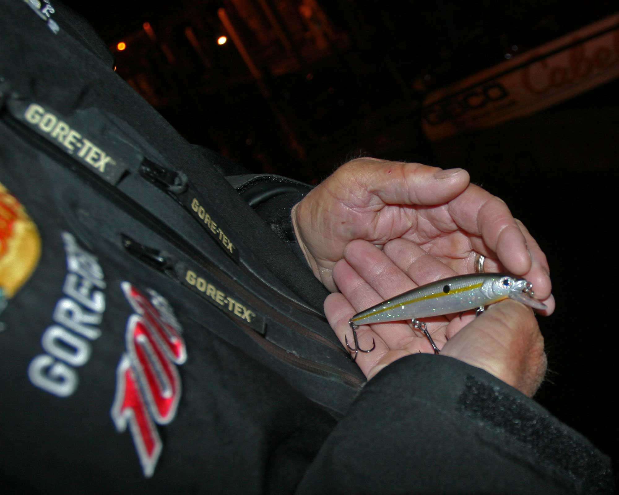 Kevin VanDam kept his jerkbait hidden as he found success with his custom Strike King Signature Series (3-hook version in Crystal Shad) jerkbait, using a fast cadence.