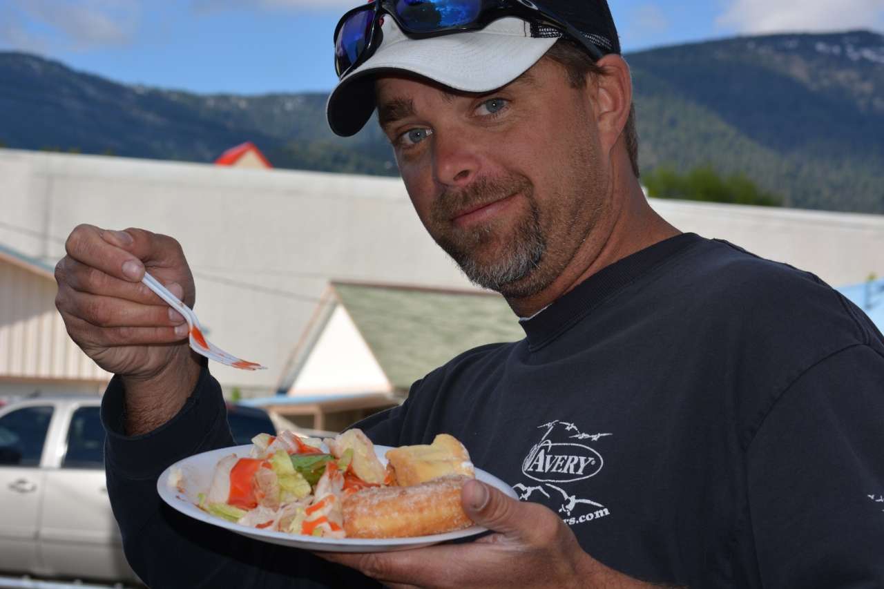 Really, I am eating a salad (with a donut on the side) on a fishing trip - Nate Caldwell.