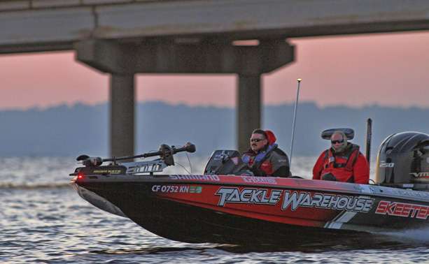 Jared Lintner took off on Day 3 in fourth place overall, one of the few anglers in the field traveling north of the Pendleton Bridge.