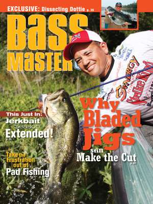 On the September/October 2011 cover, James Niggemeyer proves that bladed swim jigs can bring lunkers to the livewell. (Photo by Louie Stout)