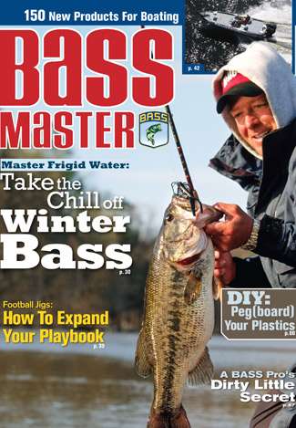 Even when fishing in the cold month of January, Davy Hite can still bring in the lunkers. This cover from January 2007 promotes an article that explains how to catch more bass in winter. (Photo by David Sams)