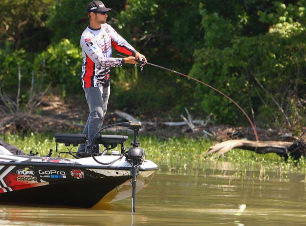 The following series of photos show Brandon Palaniuk boating his third keeper fish of the day. 