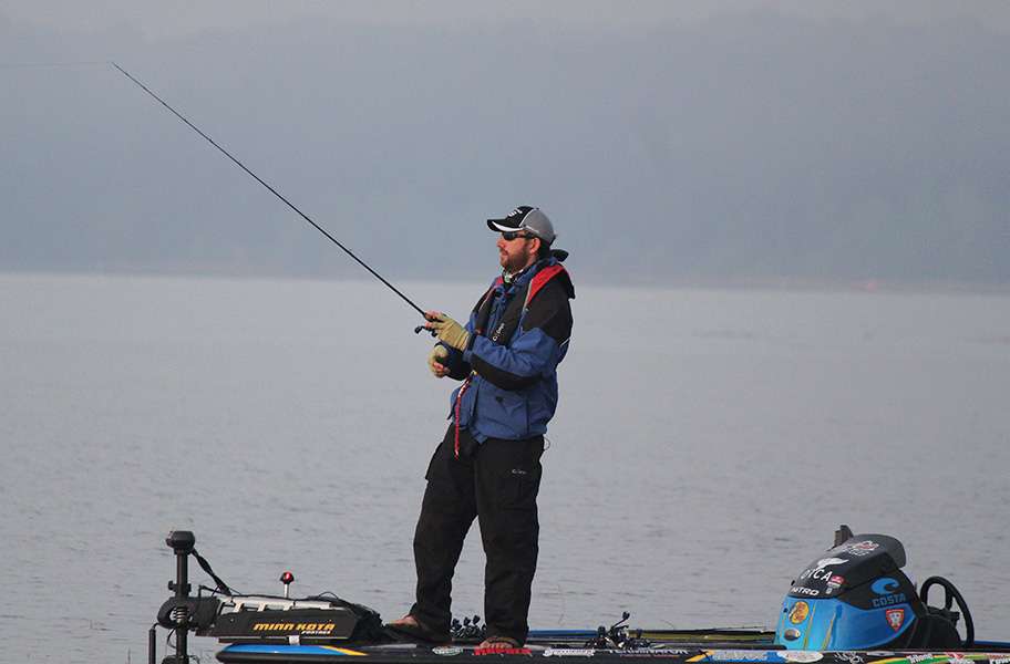 Ott Defoe stays focused as he works for his fish early on.