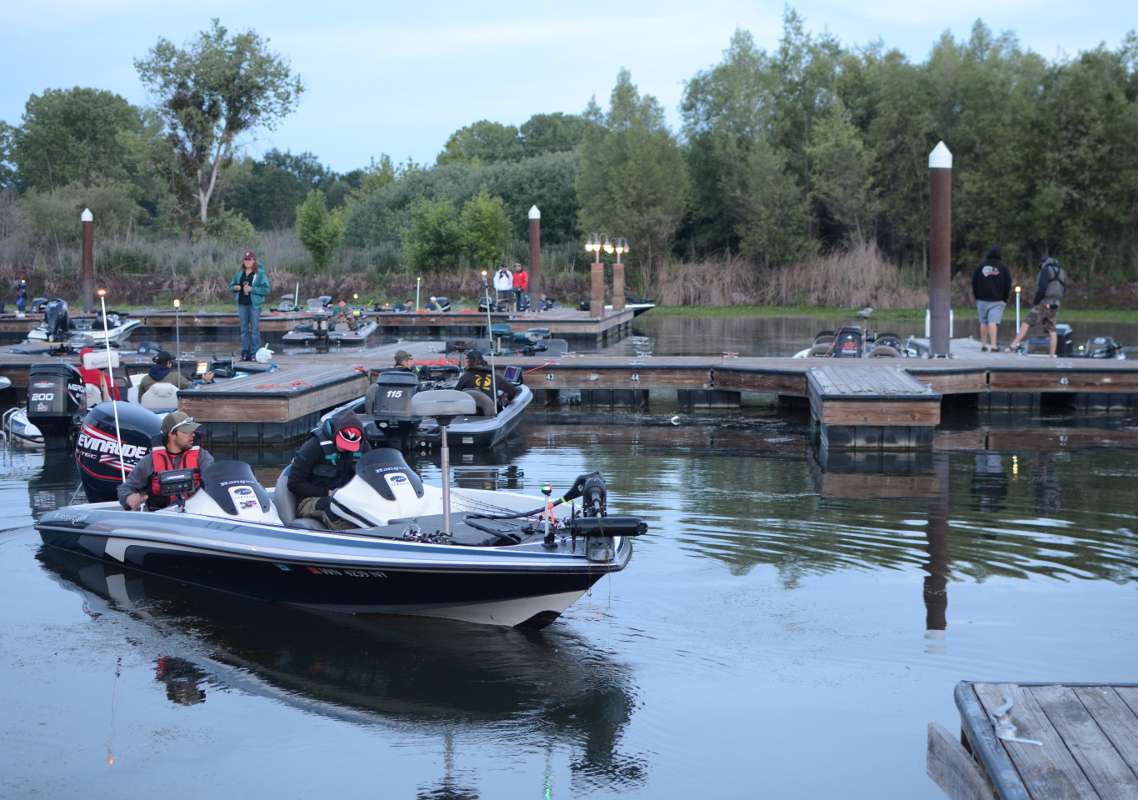 Boats begin to set up for takeoff.