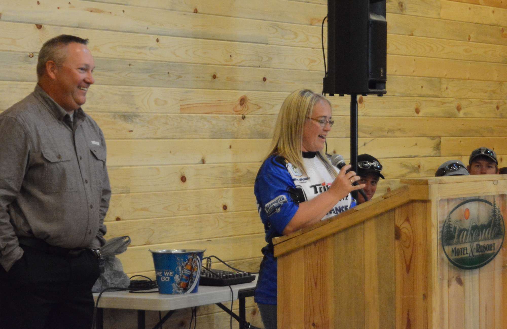 Becca Golightly, president of the Wyoming B.A.S.S. Nation team, introduces anglers from her state.