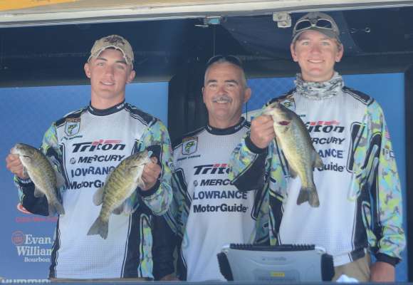 New Mexico high school anglers Jacob Monroe and Julian Sosa-Carver with boat captain Bobby Carver