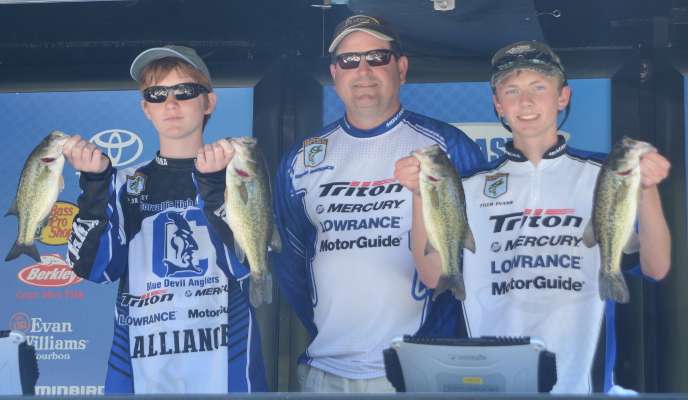 Montana high school anglers Dylan Josey and Jay Evans with boat captain Shane Baertsch
