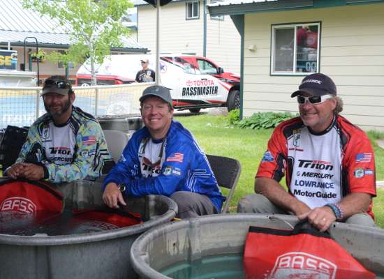 Current state leaders Earl Conway, Tim Johnston and Clint Johanson wait at the tanks until the end of the weigh-in.