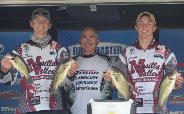 New Mexico high school anglers Julian Sosa-Carver and Jacob Monroe with coach Bobby Carver