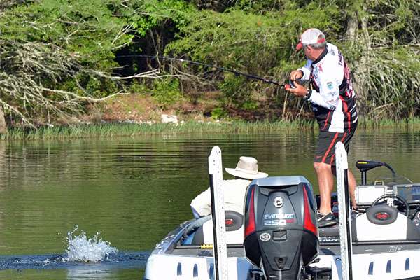 Early on, Randall Tharp hooked up with a three-pound fish, which gave him some trouble.