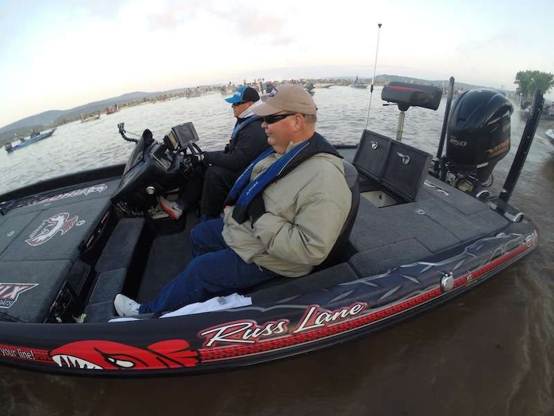 The marshals are treated to an unusually cold boat ride for May in Arkansas with the low in the mid 40s this morning. 