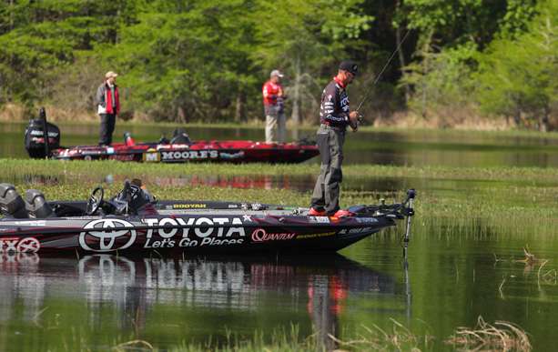 Gerald Swindle and Jamie Horton move up to fish shallow. 