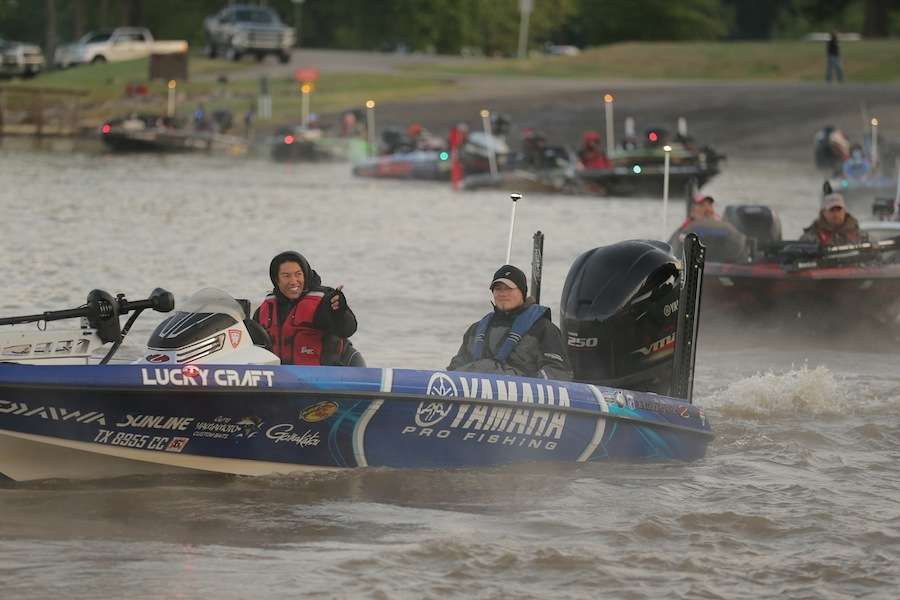 Takahiro Omori makes his way out onto the Arkansas River. 