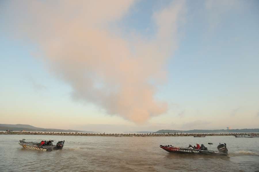 The last of the fog lifts as anglers make their way out. 