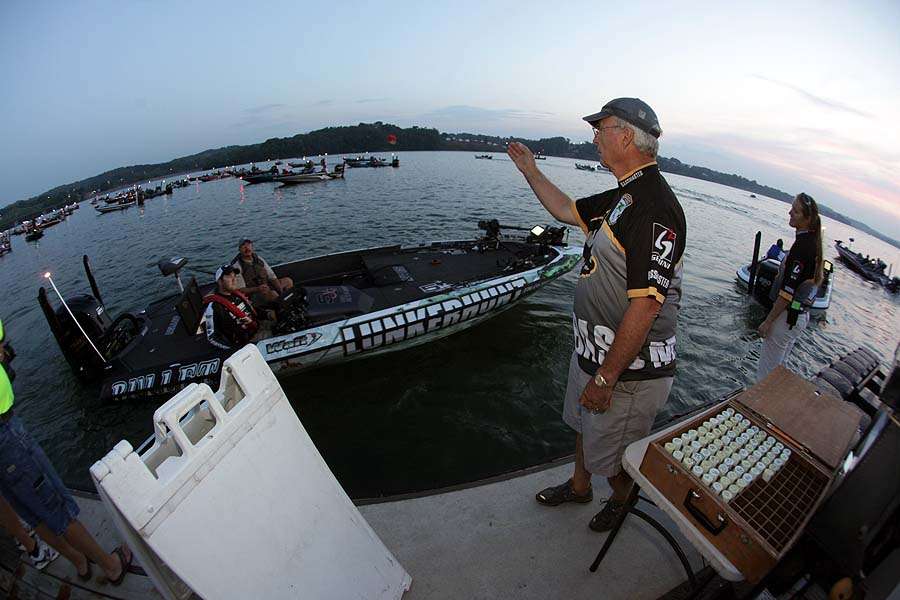 Anglers catch the floating key fobs painted with a number to reflect their time due back to the weigh-in. 