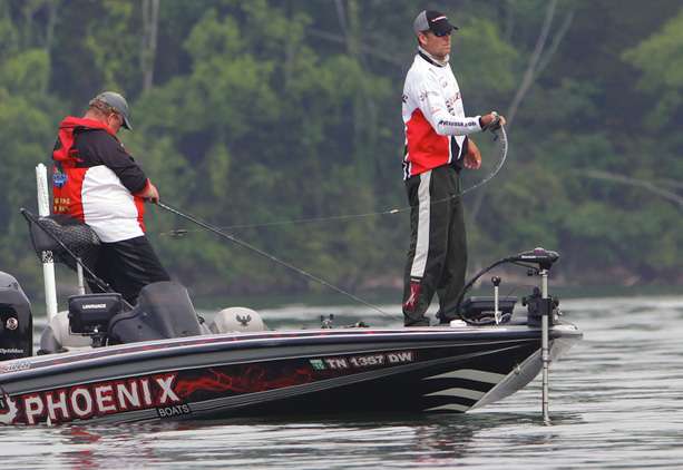 Gary Clouse makes a cast with a Carolina rig. Clouse started Day 2 in 10th place with 17 pounds, 15 ounces. 