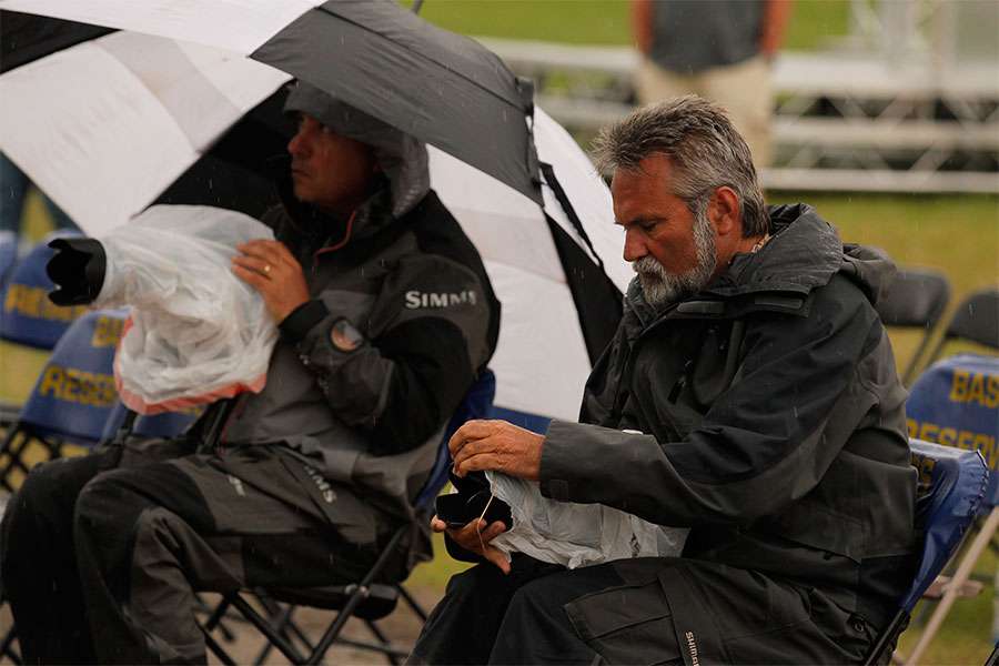 B.A.S.S. photographer James Overstreet put on the best rain gear for his camera.