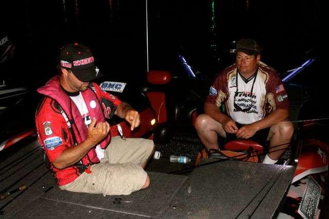 Texas angler Brannon Long and Duane Hanzlik of Nebraska prepare for takeoff on the third and final day of the 2014 B.A.S.S. Nation Central Divisional on Oklahomaâs Lake Eufaula.
