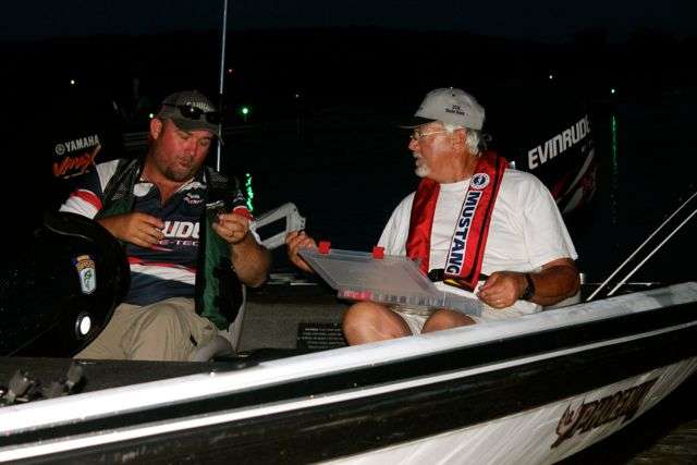 Logan Main of Mississippi and John Russell of Kansas talk baits before launching.