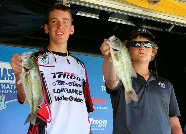 Texas B.A.S.S. Nation high school anglers Jack Garner (left) and Trace Bludworth caught two keepers for 3 pounds, 3 ounces.