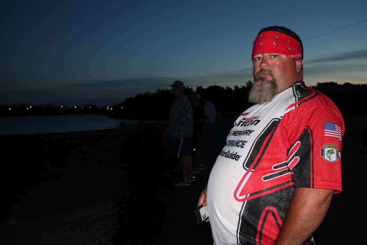 Missouri angler Willy Williams waits for his Day 1 partner this morning as the sun rises on Oklahomaâs Lake Eufaula and the B.A.S.S. Nation Central Divisional.