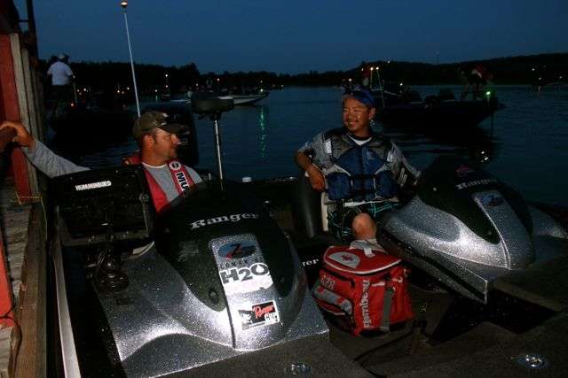 Arkansas angler Tray Huddleston and Kansas angler Abe Yang were in boat No. 3 at takeoff this morning.