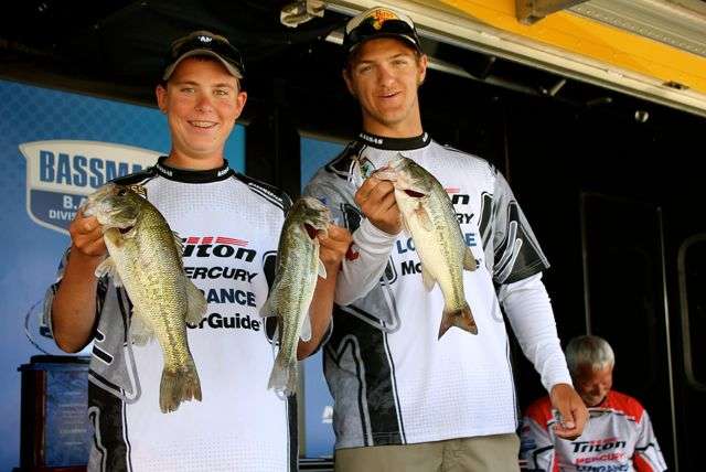 Kansas B.A.S.S. Nation high school anglers Remington Wagner (left) and Nick Luna caught three keepers for 5-7.