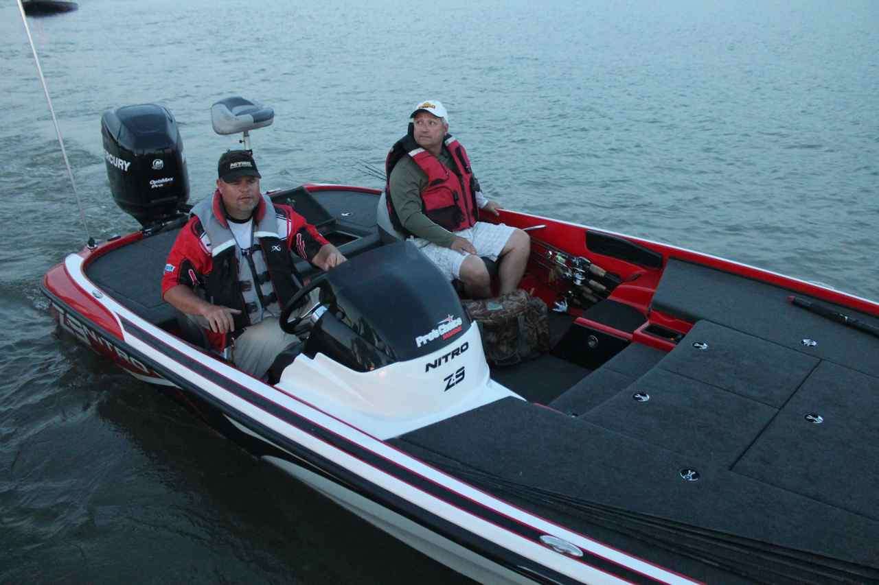 Missouri angler Mark Wiese (driving) and Louisiana angler Jean Trahan take off.