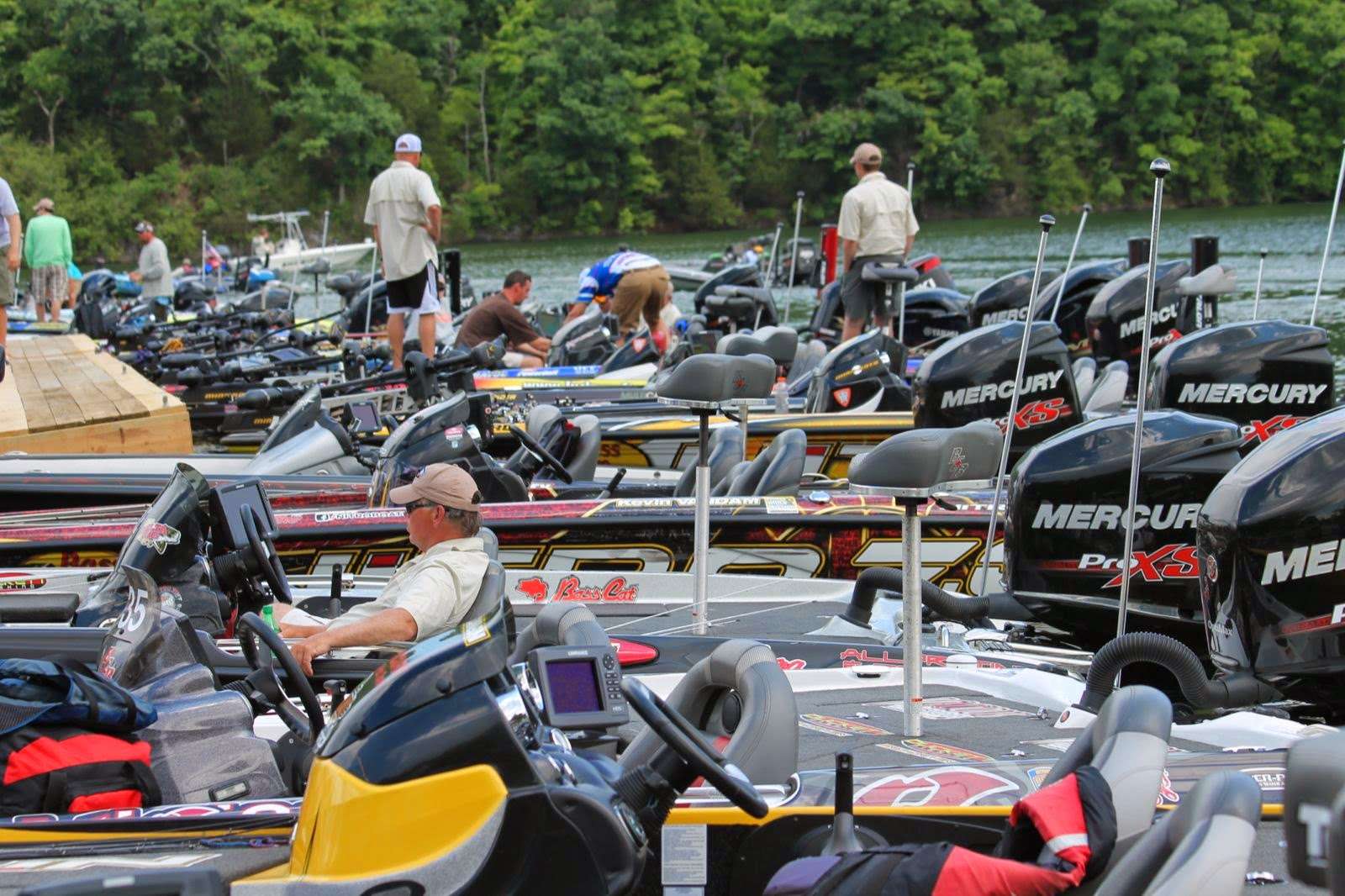 I'm not sure what you call a mess of Bass boats like this, but that's probably a million bucks of fiberglass rockets sitting there. BTW I would call them a 