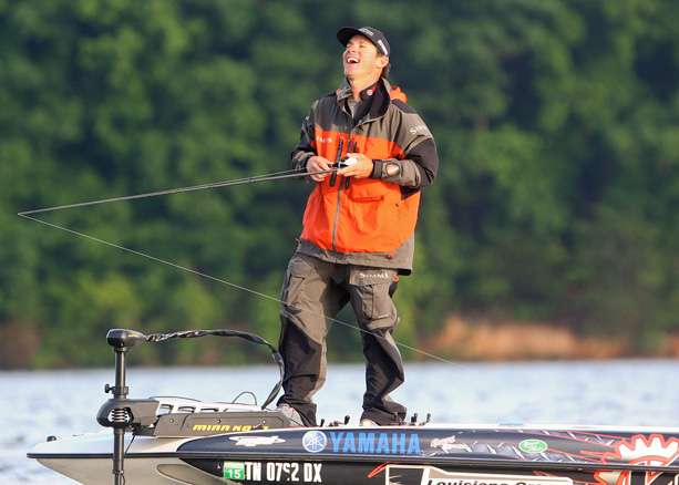 Even though he was fishing in a crowd, Grant Goldbeck was having a good time visiting with his fellow competitors.