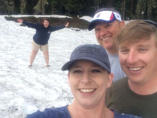 Once the tournament is over, B.A.S.S. staffers run into snow while driving to the airport.