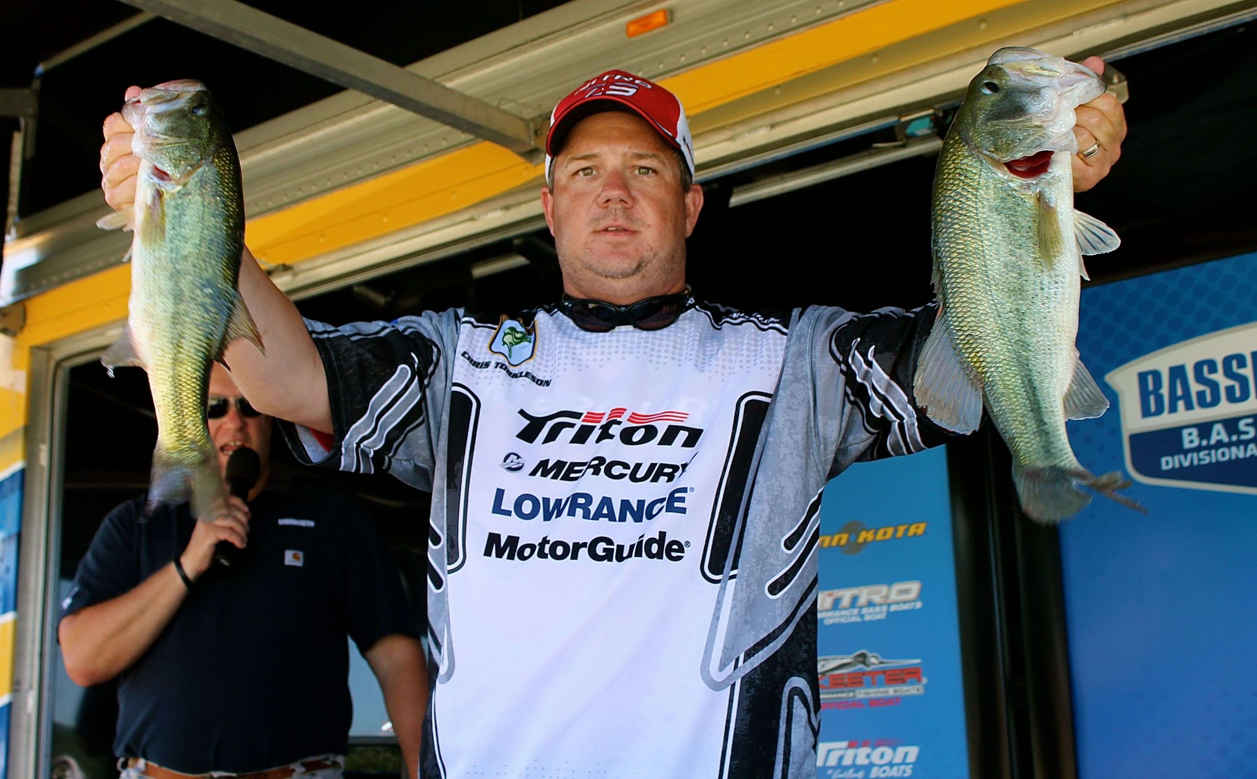 Chris Torkelson of Sand Springs, Okla., is in fifth place, with 12-9. A native Kansan, he fishes for the Kansas B.A.S.S. Nation team.