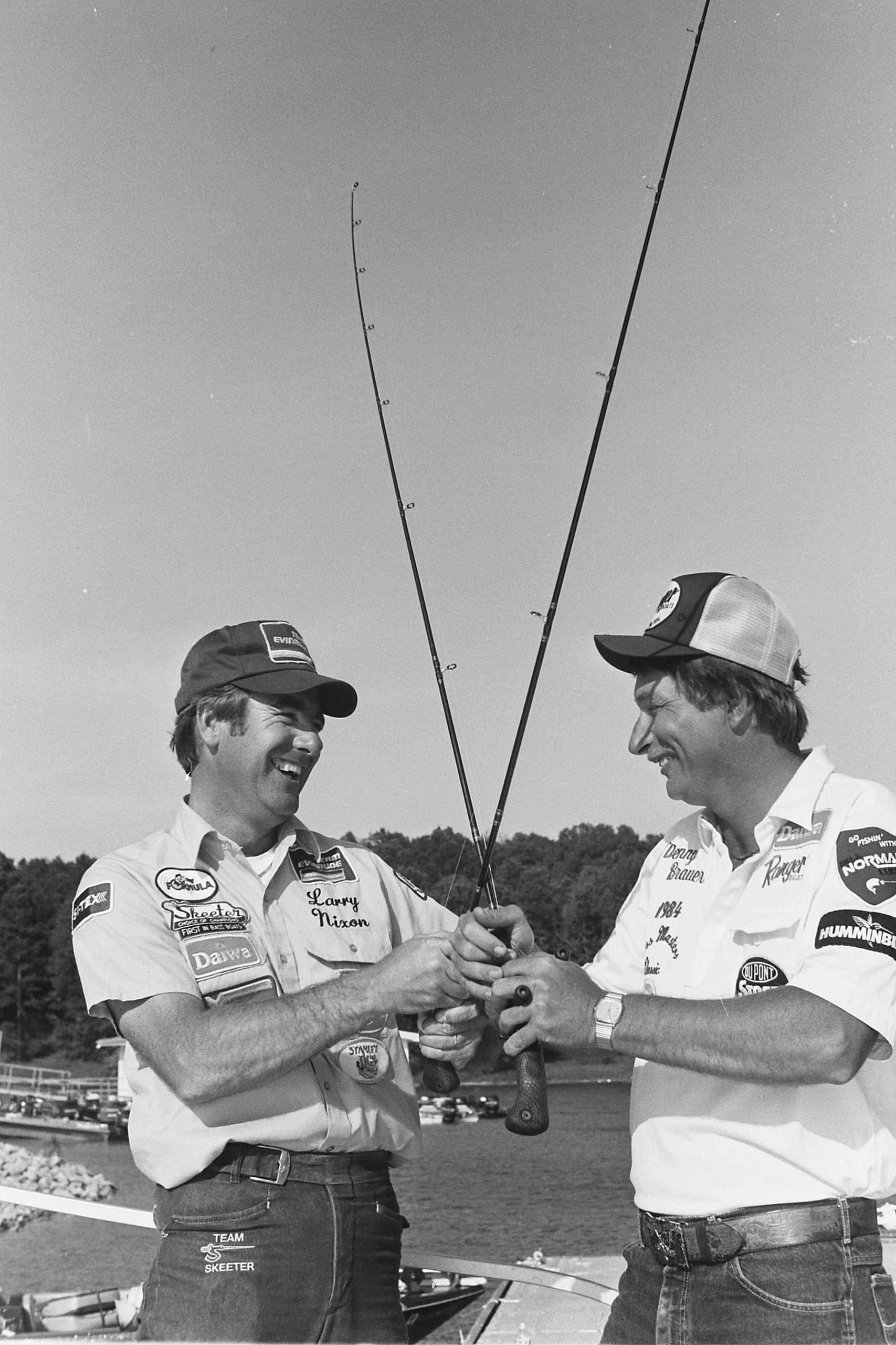 Larry Nixon and Denny Brauer posed for this âfightingâ shot, indicating the two were always neck-and-neck with each other. Nixon finished fourth in this tournament with 29-6.