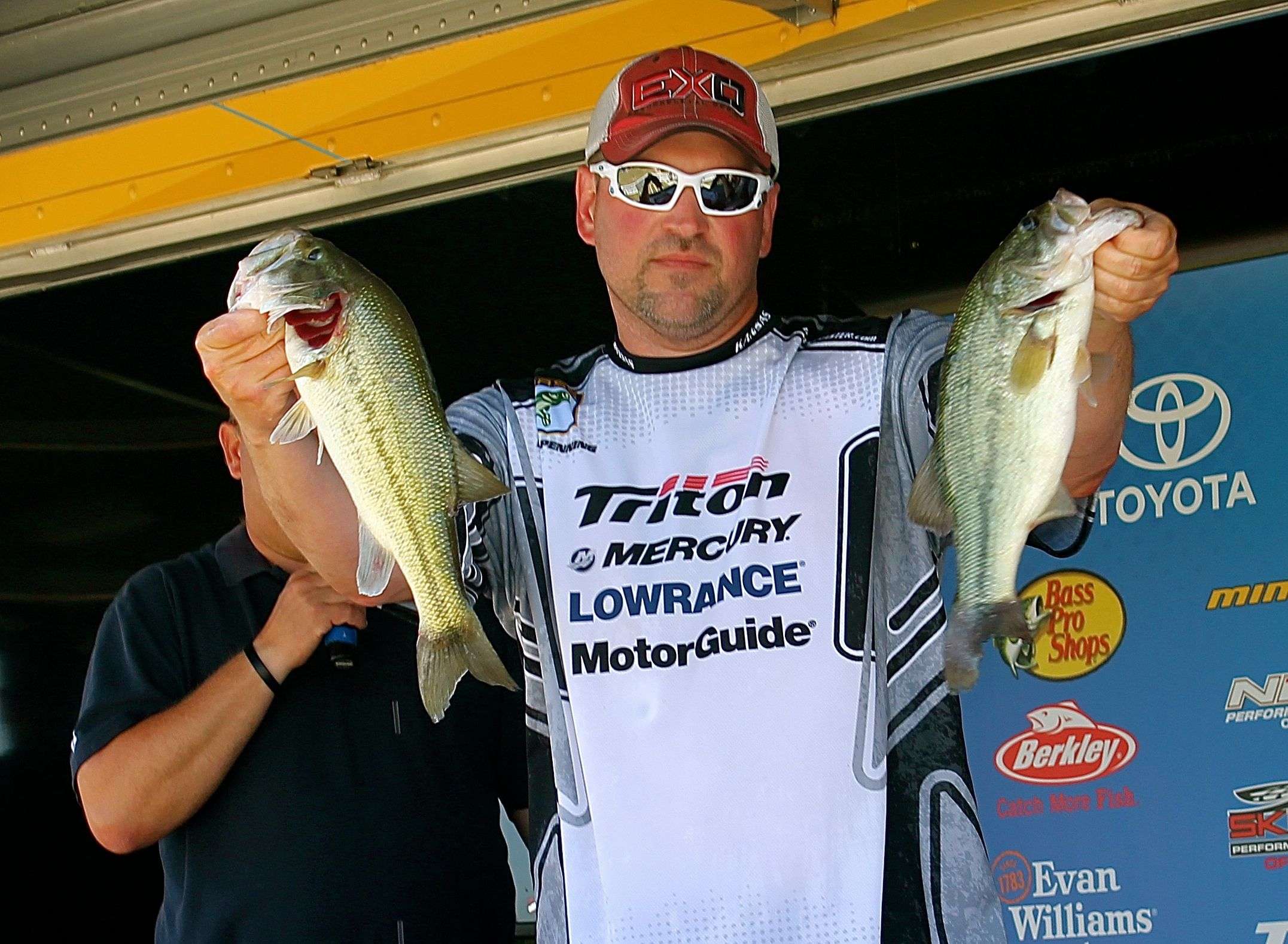 Kansas B.A.S.S. Nation angler Brian Penning is in ninth place, with 10-14. Back home in Wichita, Kan., he works for Lear Jet. 
