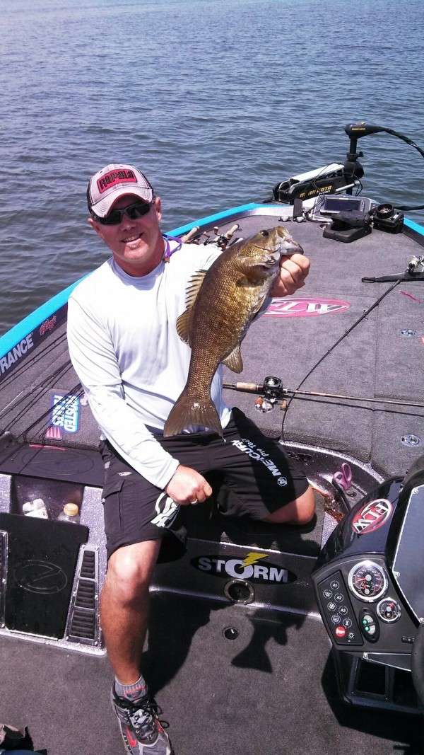 A nice smallie for Lefebre. Photo by Bassmaster Marshal Daniel Kendrick