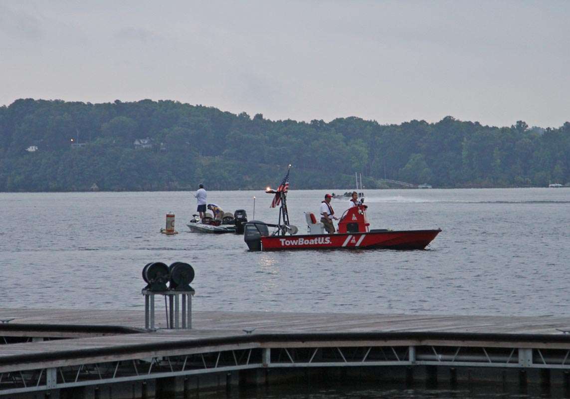 The TowBoat US crew patrols the take-off area as competitors head to their first spots.