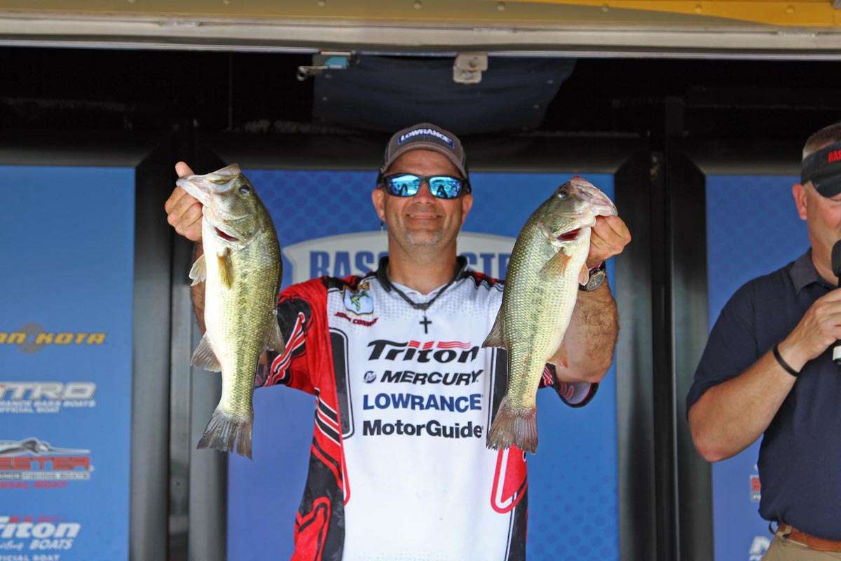 Day 1 leader John Conway caught his fish on topwaters, jigs and big worms.