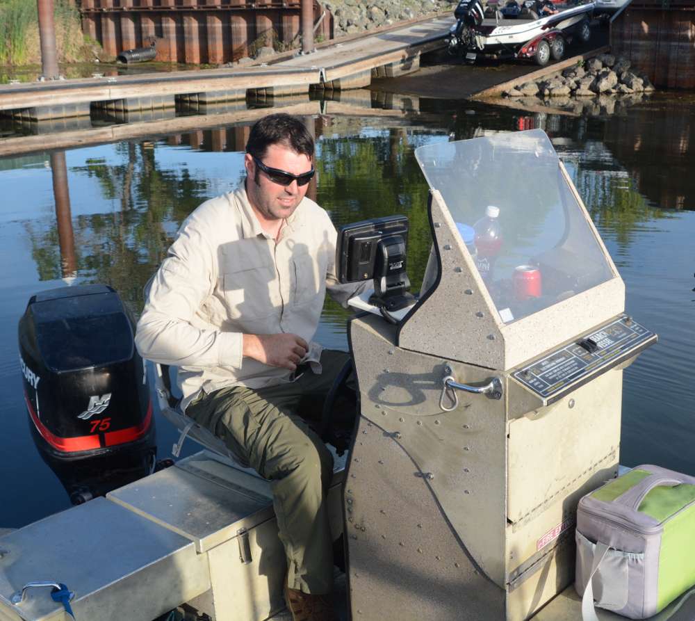 Biologist Jay Rowan was one of the crew of three boats that were part of the fish population study. He checked to be sure all his electronics were working on the research vessel before we took off.