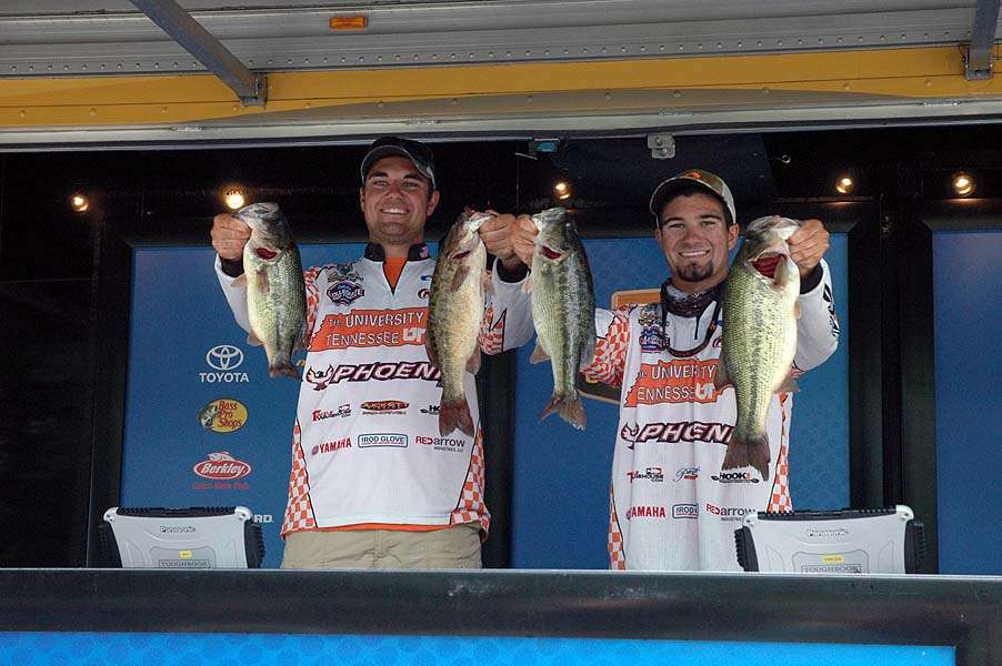 Tyler Wadzinski and Matt Beeler of the University of Tennessee lead the Carhartt Bassmaster College Series Eastern Regional with 16 pounds, 5 ounces.