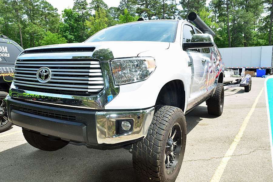 Randall Tharp's Tundra is also hopped up a bit. A lift and ARE Rod Pods are most evident.