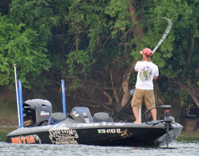 Skylar Hamilton sets the hook on a fish in his early-day frenzy.