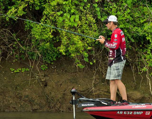 Stephen Browning was downstream working a soft plastic craw in some laydowns.