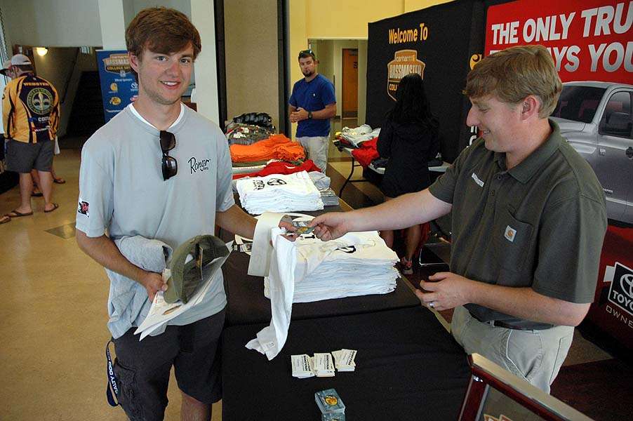 A gift card from Bass Pro Shops is part of the swag received by the anglers. 