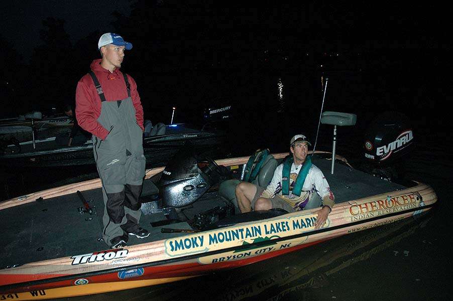 Austin Neary and Zach Hicks are in second place. The team from Western North Carolina will fish from a borrowed boat after damaging their own vessel yesterday. 