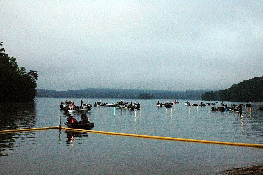 A foggy, dark morning is the setting for the final day of the Carhartt Bassmaster College Series Eastern Regional.