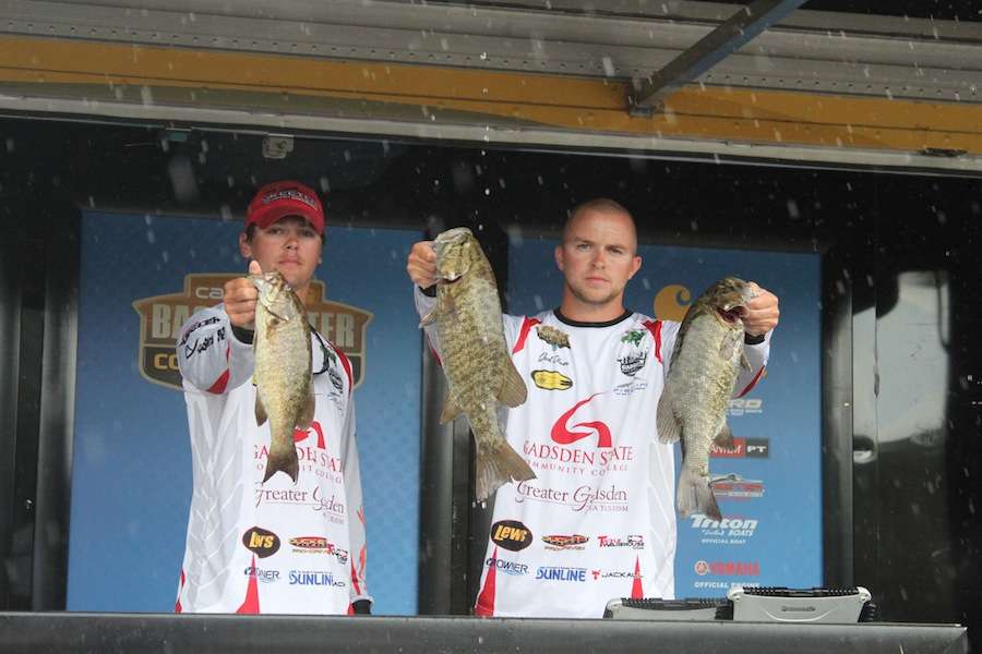 Josh Oliver and Nathan George of Gadsden State Community College with 15-12 and some beautiful smallmouth. 