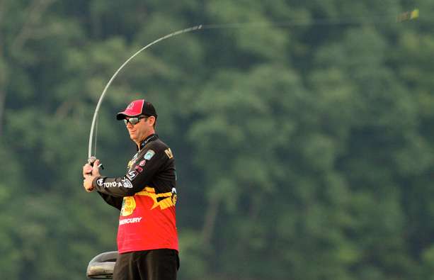 While Kriet was catching smallmouth, the smallmouth king, KVD, was casting to largemouth.
