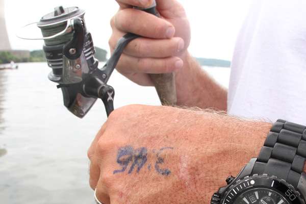 Krietâs check-in time is written on his hand as a reminder.